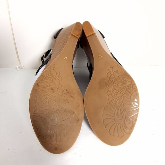 TORY BURCH Women's Black Tumbled leather Wedge slingback Sandals US6,5 EU 37 - Picture 10 of 12